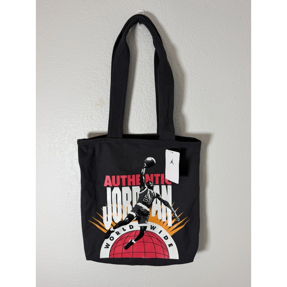 Jordan Worldwide Graphic Print Tote Bag Black Open Top Double Handles-Off Noir